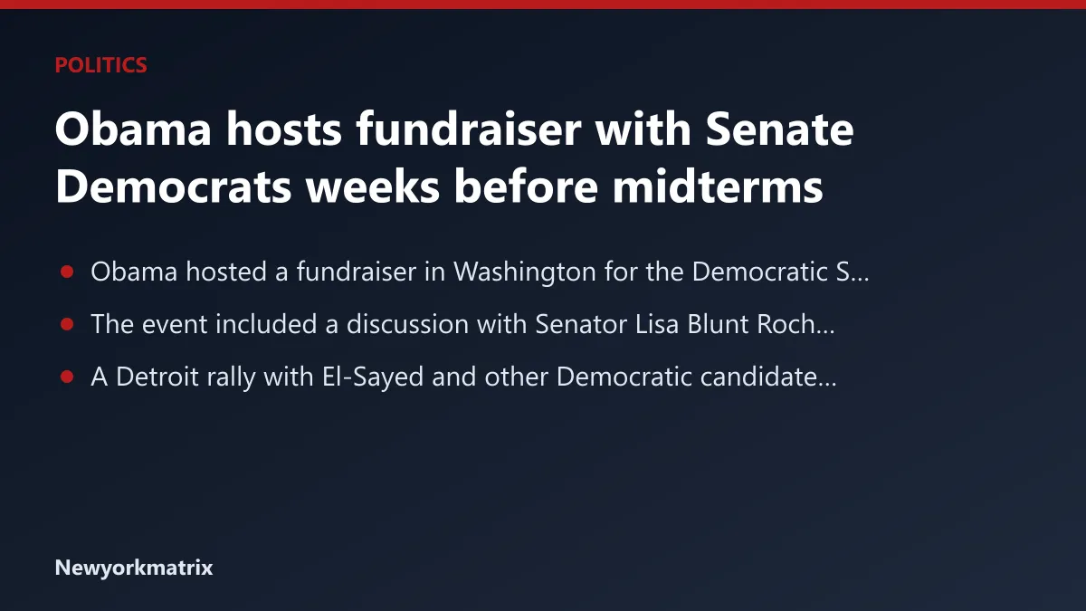 Headline card: Obama hosts fundraiser with Senate Democrats weeks before midterms