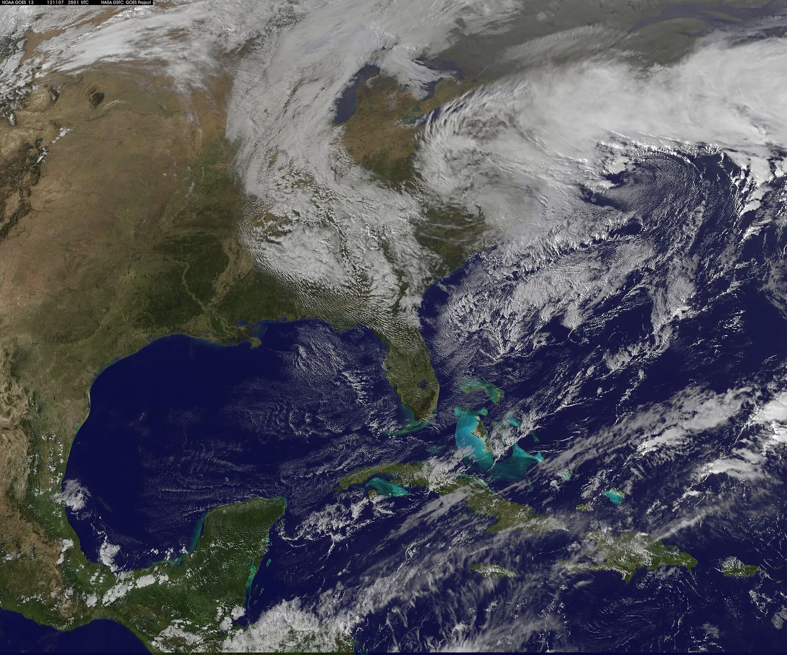 NOAA's GOES-13 satellite captured this visible image of the Nor'easter on Nov. 7, 2012 as its clouds spread over the Mid-Atlantic and northeast. Credit: NASA GOES Project The National Weather Service has forecast the low pressure system to continue strengthening as it moves north along the coast tod