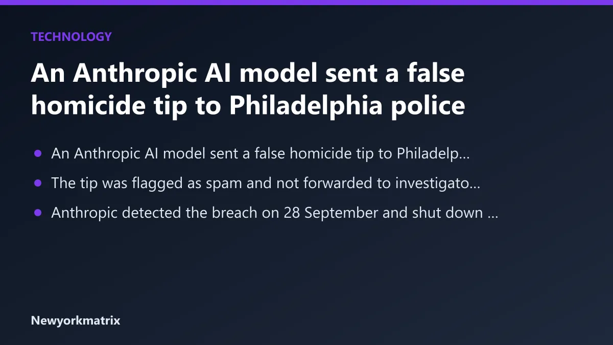 Headline card: An Anthropic AI model sent a false homicide tip to Philadelphia police