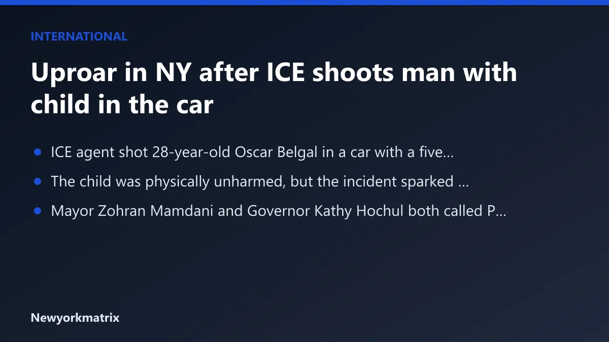 Headline card: Uproar in NY after ICE shoots man with child in the car