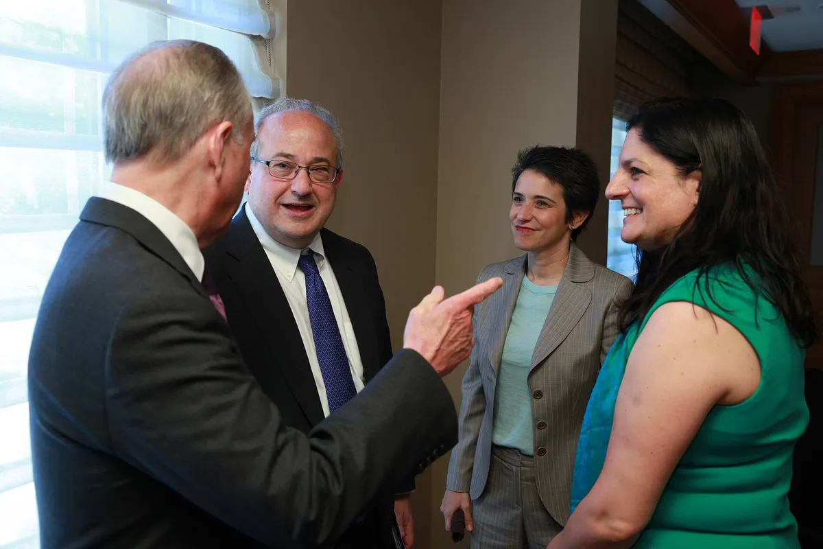 Inter-American Dialogue co-vice chair Mack McLarty, former White House chief of staff and chair of McLarty Associates, with Dialogue President Michael Shifter, Cook Political Report's Amy Walter, and POLITICO's Indira Lakshmanan.